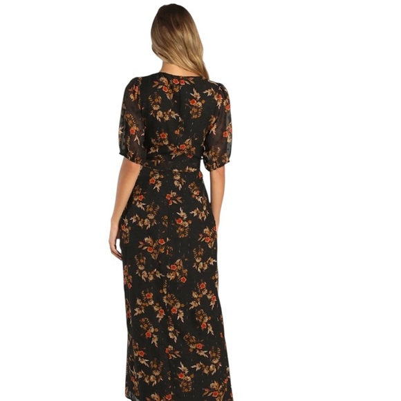NEW Lulus Black Floral Wrap Dress S Autumnal Coquette Feminine Flirty Romantic - Picture 6 of 15